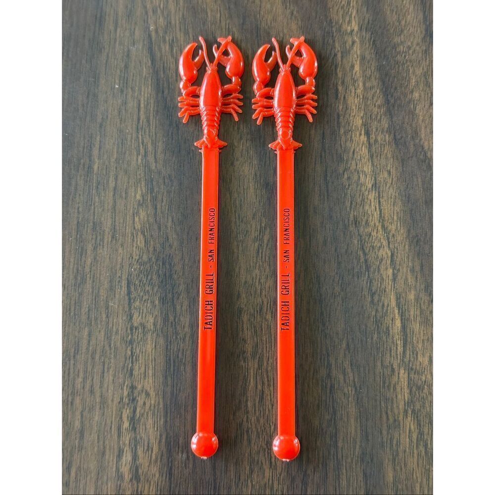 Vintage Red San Francisco Tadich Grill Lobster Swizzle Stick Barware Collectible